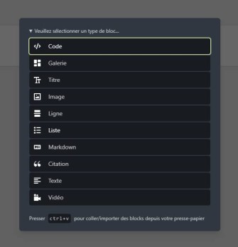 Liste des blocs de contenu par défault