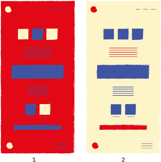 Illustration du rendu des même couleurs, utilisées de manière différente